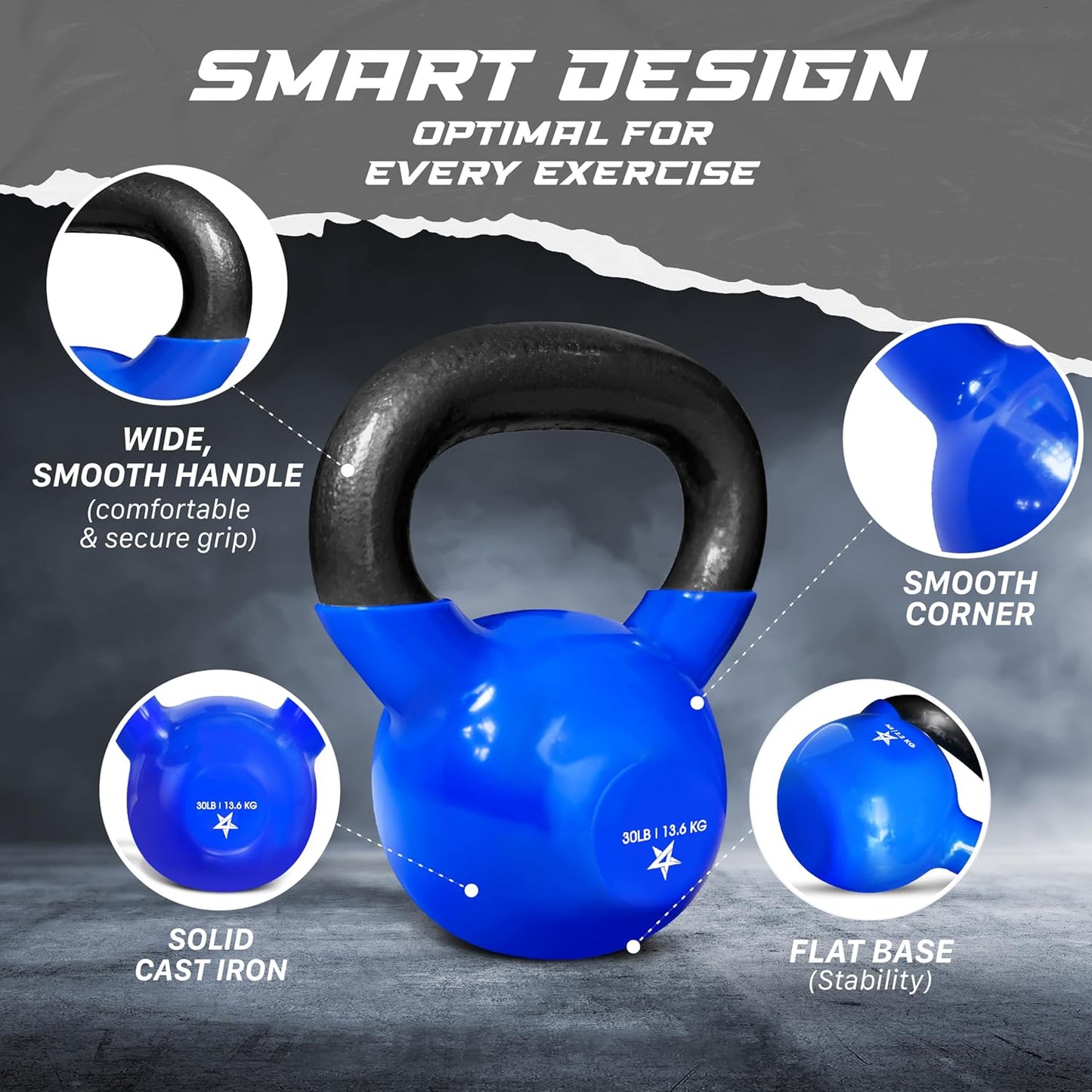 Yes4All 5-100 LB Kettlebells Vinyl Coated Cast Iron for Dumbbell Weights Exercises, Gym, Fitness, Full Body Workout Equipment Push up, Grip and Strength Training