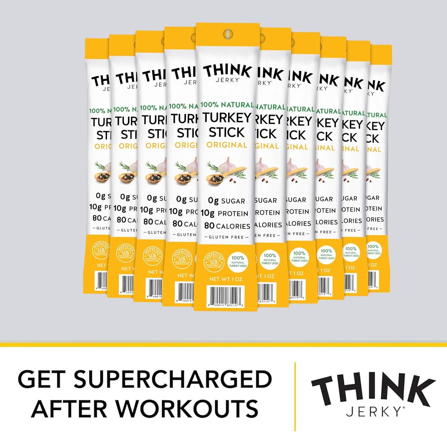 Think Jerky All-Natural Turkey Sticks, Gluten and Sugar Free, No Nitrates, Keto Paleo Friendly High Protein Low Carb Meat Snack - 1.0 oz Sticks, 20 Pack