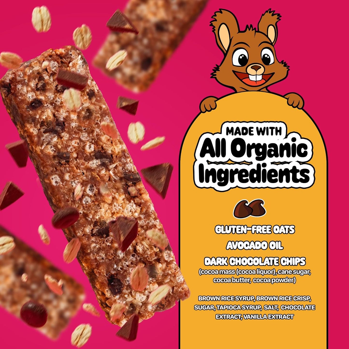 Snakkidz Organic Chewy Granola Bar, Allergen Free, Made with Avocado Oil, Low Sugar (15 Bars, Chocolate Chip)