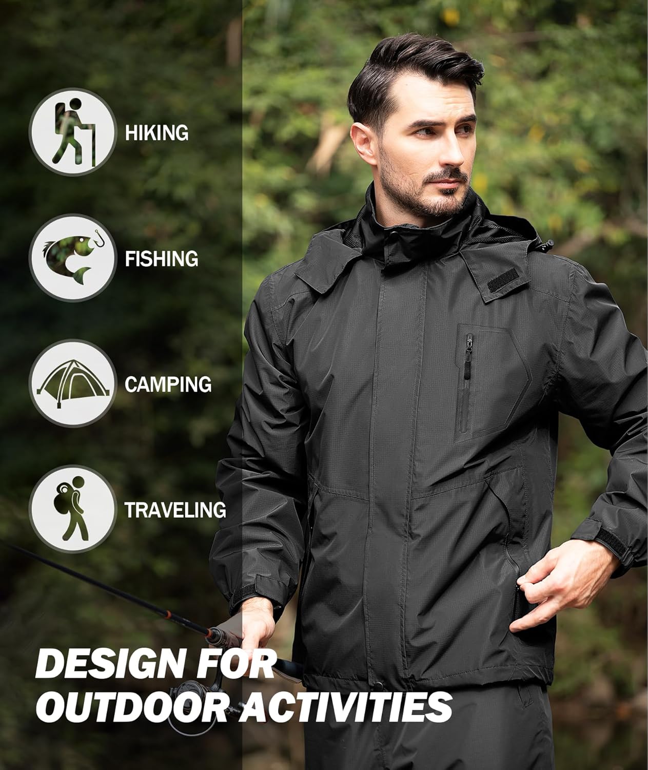 SWISSWELL Mens Rain Jackets Waterproof with Hood Men Windbreaker Jackets Lightweight Rain Coats for Golf Fishing Hiking