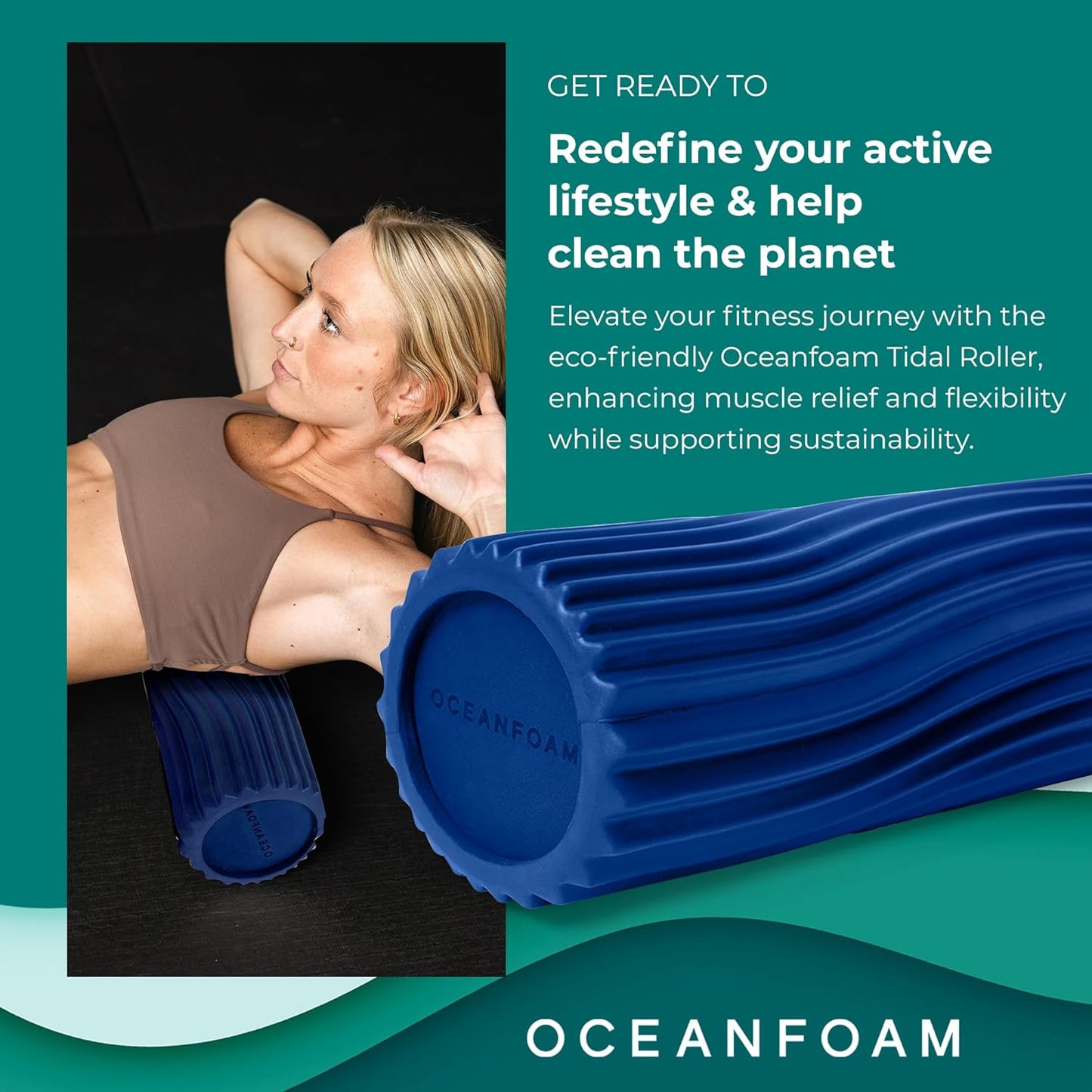 Oceanfoam Tidal Roller - Royal Blue - Muscle Massage Foam Roller for Back Pain & Stretching - Firm and Ergonomic Wide Wave Textured - Yoga, Athletics, & Wellness - Full Size, 20" x 5"
