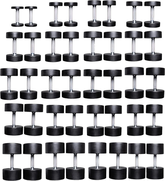 REP Fitness Urethane Coated Round Dumbbells, 5 to 100 lbs, Singles or Pairs, With or Without Rack, Steel Core, Rubber Encased, Chrome Handles, Professional Weights for Home Gym Strength Training