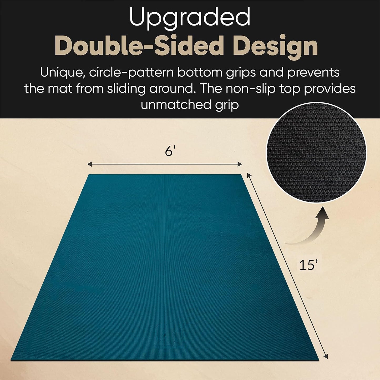 Gorilla Mats Premium Extra Large Yoga Mat – 15' x 6' x 8mm Extra Thick & Ultra Comfortable, Non-Slip Barefoot Exercise Mat – Works Great on Any Floor for Stretching, Cardio or Home Gym Workouts