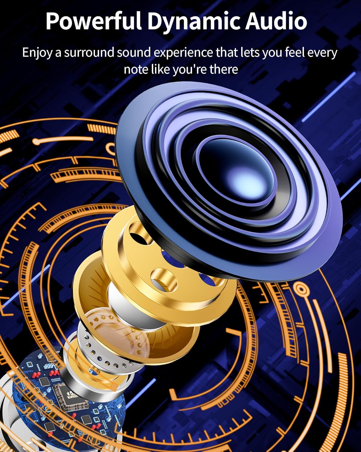 PocBuds Bluetooth Headphones Wireless Earbuds 80hrs Playtime Wireless Charging Case Digital Display Sports Ear Buds with Earhook Deep Bass IPX7 Waterproof Over-Ear Earphones for TV Phone Laptop Navy