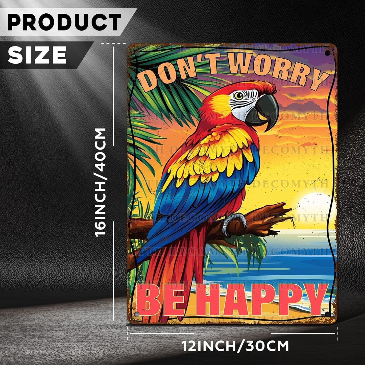 Vintage Tin Sign Don't Worry Be Happy Tin Sign The Beach Parrot for Home Farm Outdoor Bathroom Restaurant Cafes Bars Club Kitchen Garage Cute Vintage Art Wall Decor 12 * 16inch