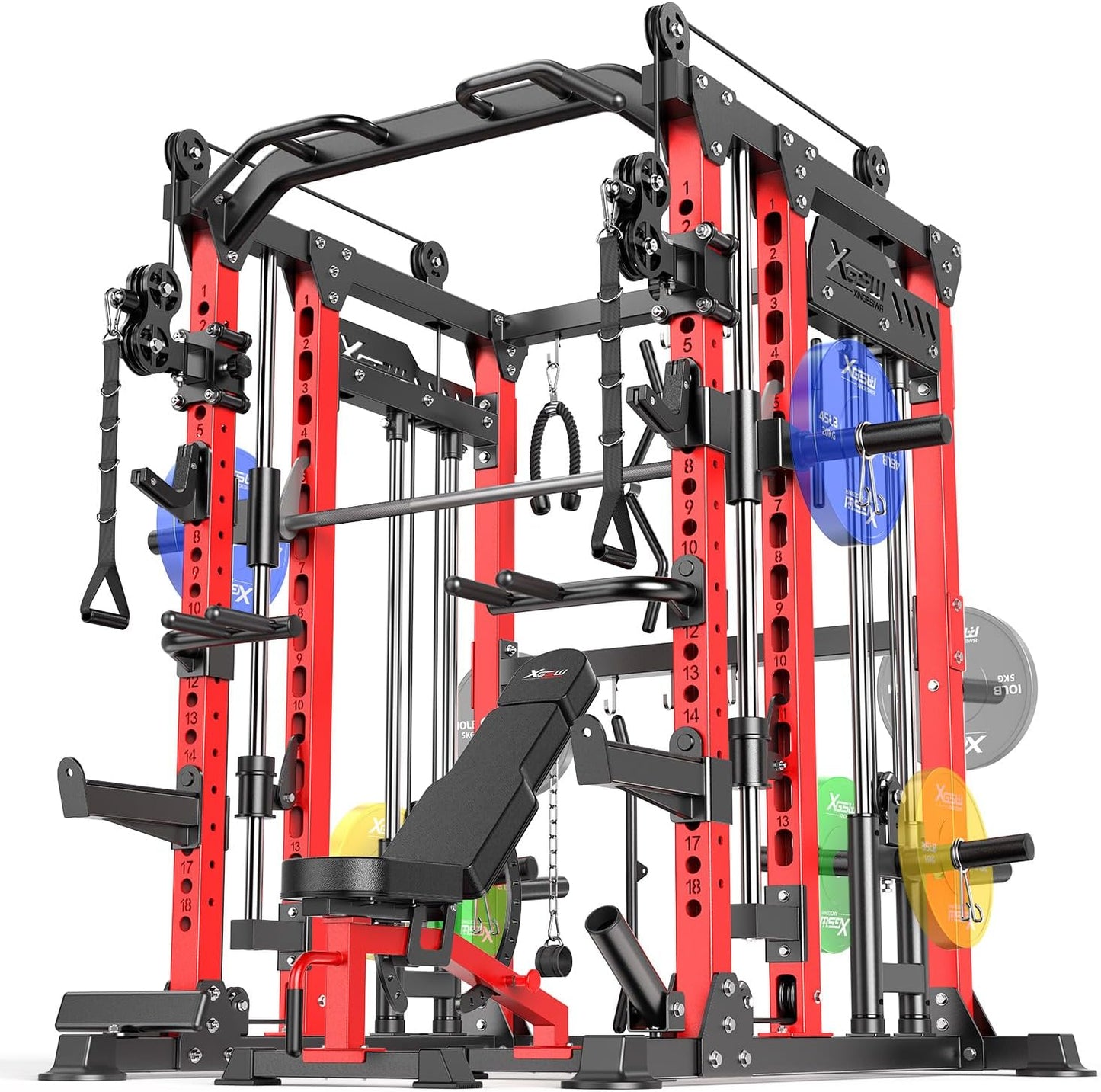 Power Cage,1600lbs Multi-Function Power Rack with Adjustable Cable Crossover System and More Training Attachment, Weight Cage for Home Gym
