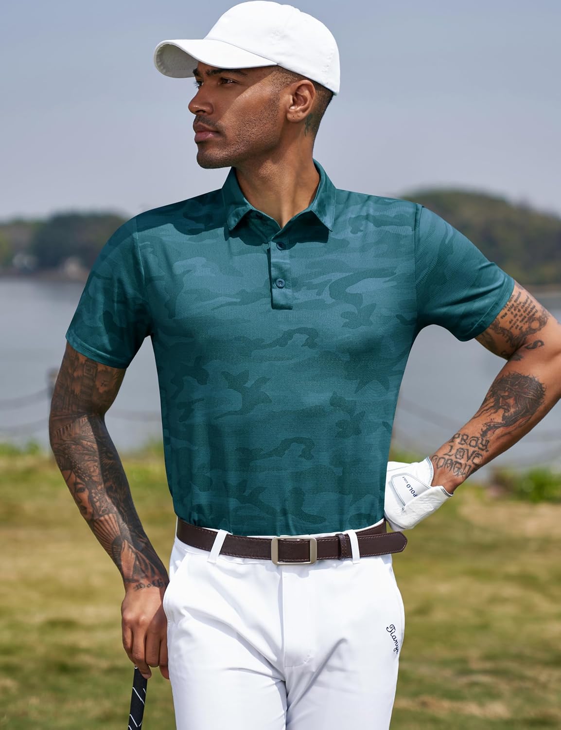 TAPULCO Mens Quick Dry Polo Shirts Camouflage Pattern Performance Athletic Lightweight Breathable Casual Golf Tshirts