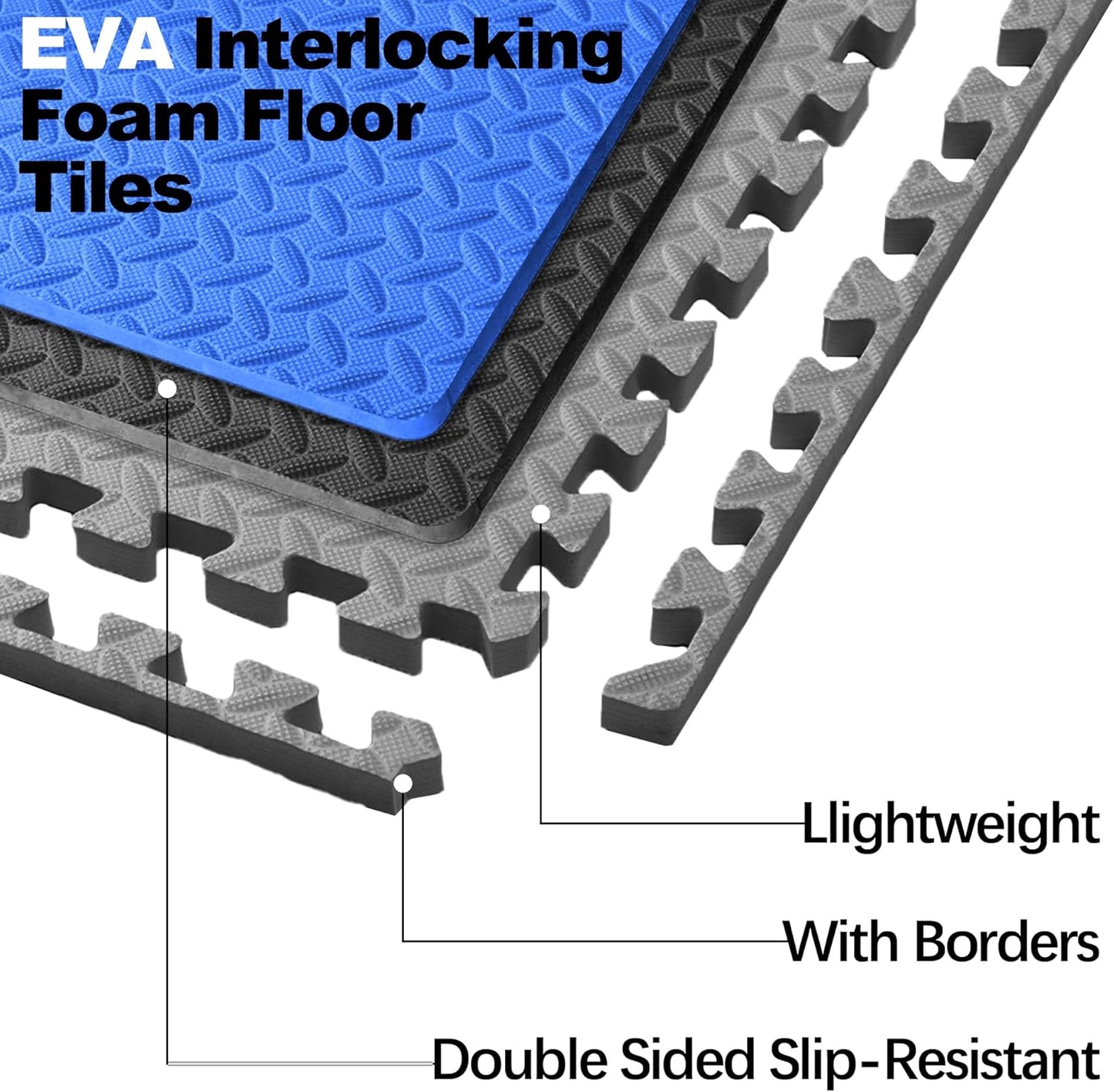 Puzzle Exercise Gym Flooring Mat, 1" Thick High-Density EVA Interlocking Tiles Workout Mat for Home Gym, Fitness Equipment, MMA, Gymnastics, 6-Piece Shock-Absorbing Exercise Mat (24 Sq Ft)