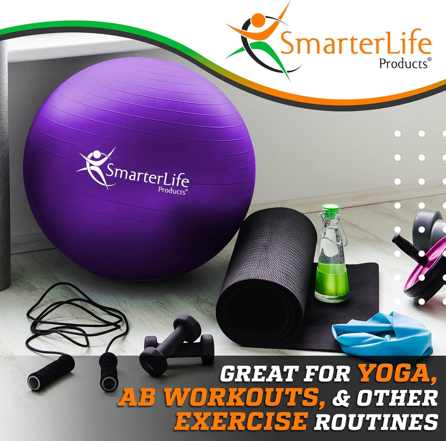 SmarterLife Exercise Ball Yoga Ball for Fitness, Balance, Stability, or Pregnancy, Gym Ball for Core Workout, Physical Therapy, Yoga Ball Chair for Office, Anti-Slip Anti-Burst