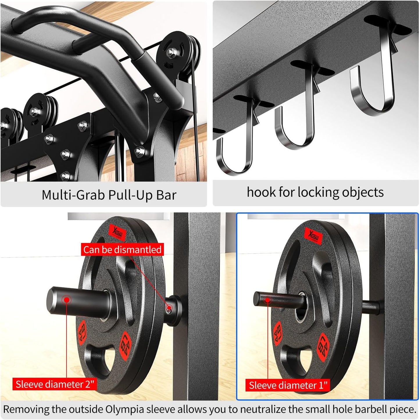 Power Cage,1600lbs Multi-Function Power Rack with Adjustable Cable Crossover System and More Training Attachment, Weight Cage for Home Gym