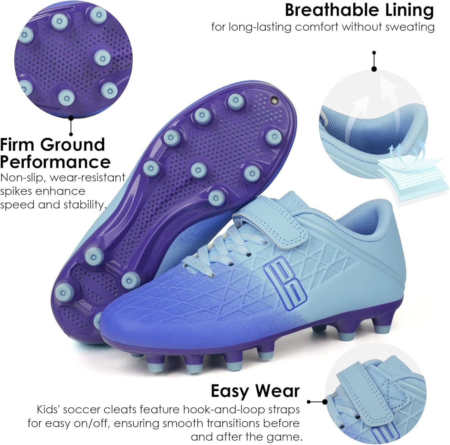 brooman Kids Firm Ground Soccer Cleats Boys Girls Football Cleats with Soccer Socks