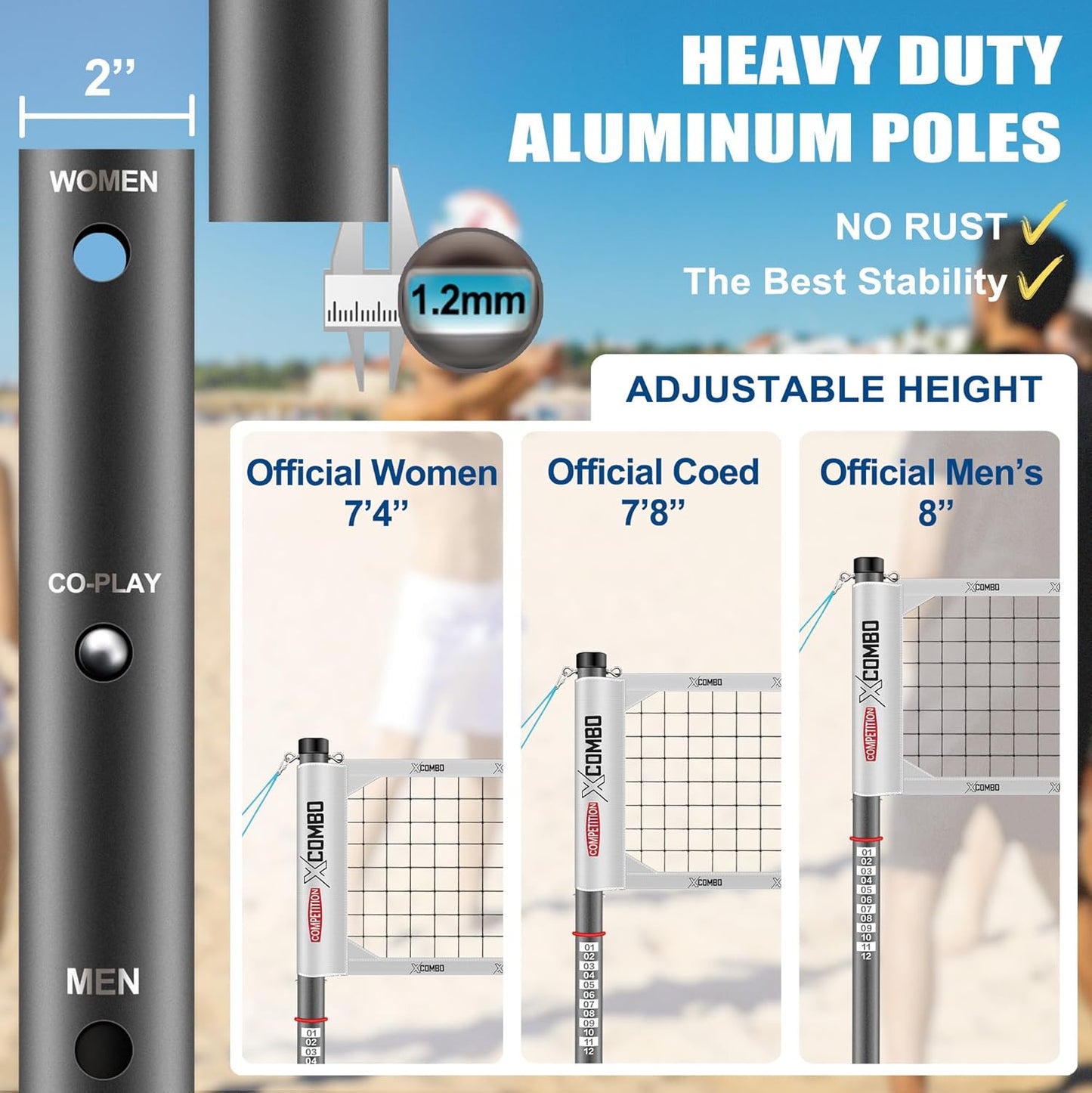 Professional Volleyball Net Set Heavy Duty for Outdoor Backyard Portable with Aluminum Adjustable Height Scoring Poles, Regulation Nets System for Tournament, Grass
