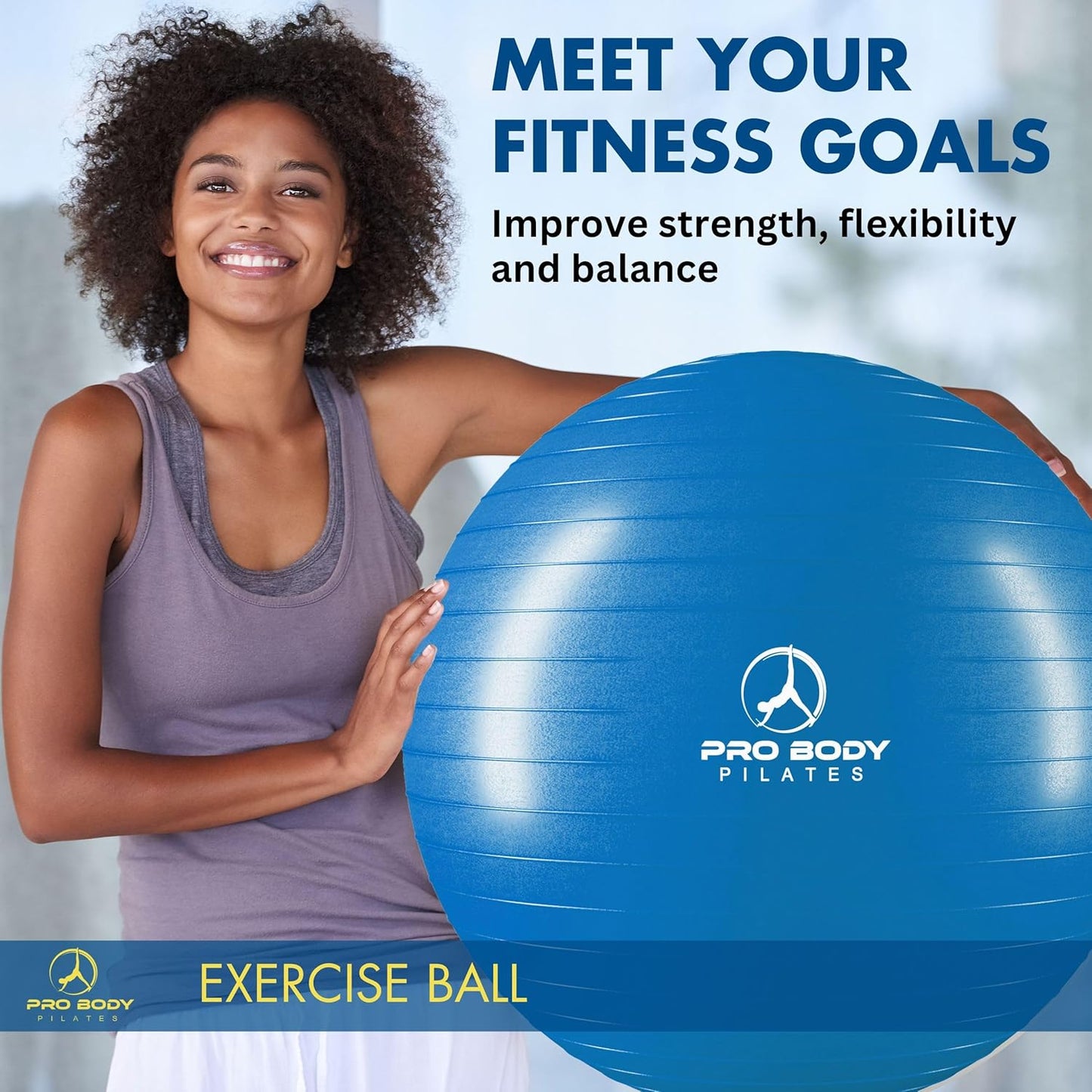 ProBody Pilates Exercise Ball - Multiple Sizes Gym Grade Balance Ball for Fitness, Yoga, Workout, Pregnancy & Physical Therapy
