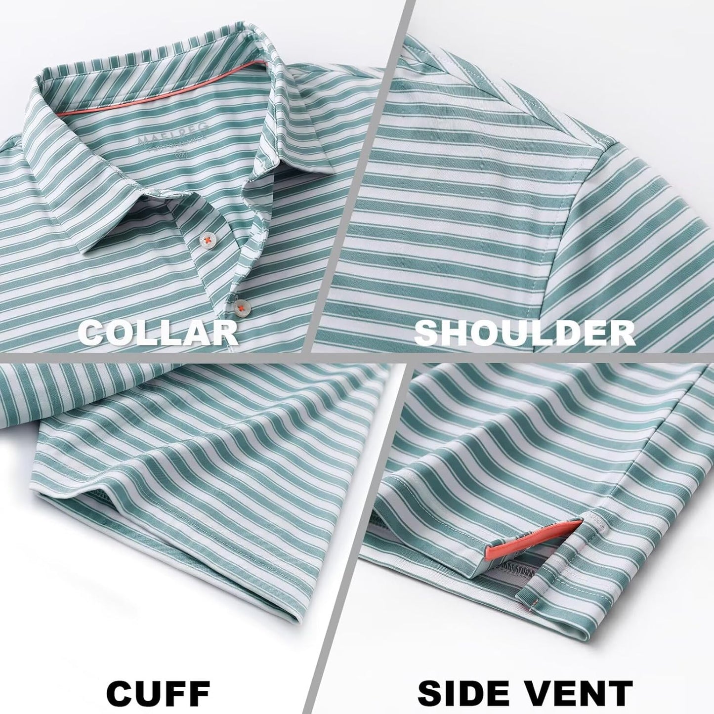 M MAELREG Golf Shirts for Men Short Sleeve Dry Fit Casual Striped Performance Moisture Wicking Collared Mens Polo Shirts