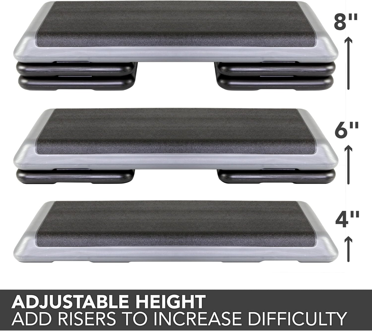 The Original STEP Exercise Step Platform, Health Club Size Stepper for Exercise at Home with 4 Stackable Risers for Height Adjustments