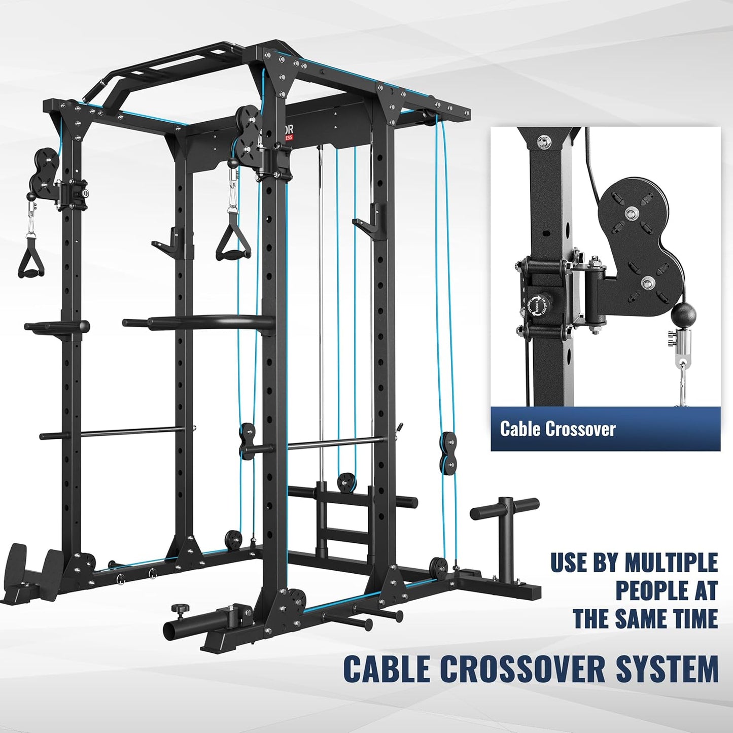 MAJOR FITNESS PLM03 Power Rack - 1400LBS Home Gym with Cable Crossover, Pull-Up Bar & Landmine, Strength Training Equipment