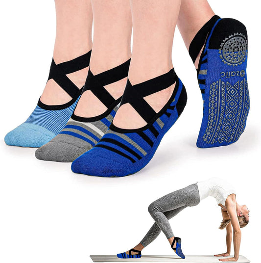 Ozaiic Yoga Socks for Women Non-Slip Grips & Straps, Ideal for Pilates, Pure Barre, Ballet, Dance, Barefoot Workout