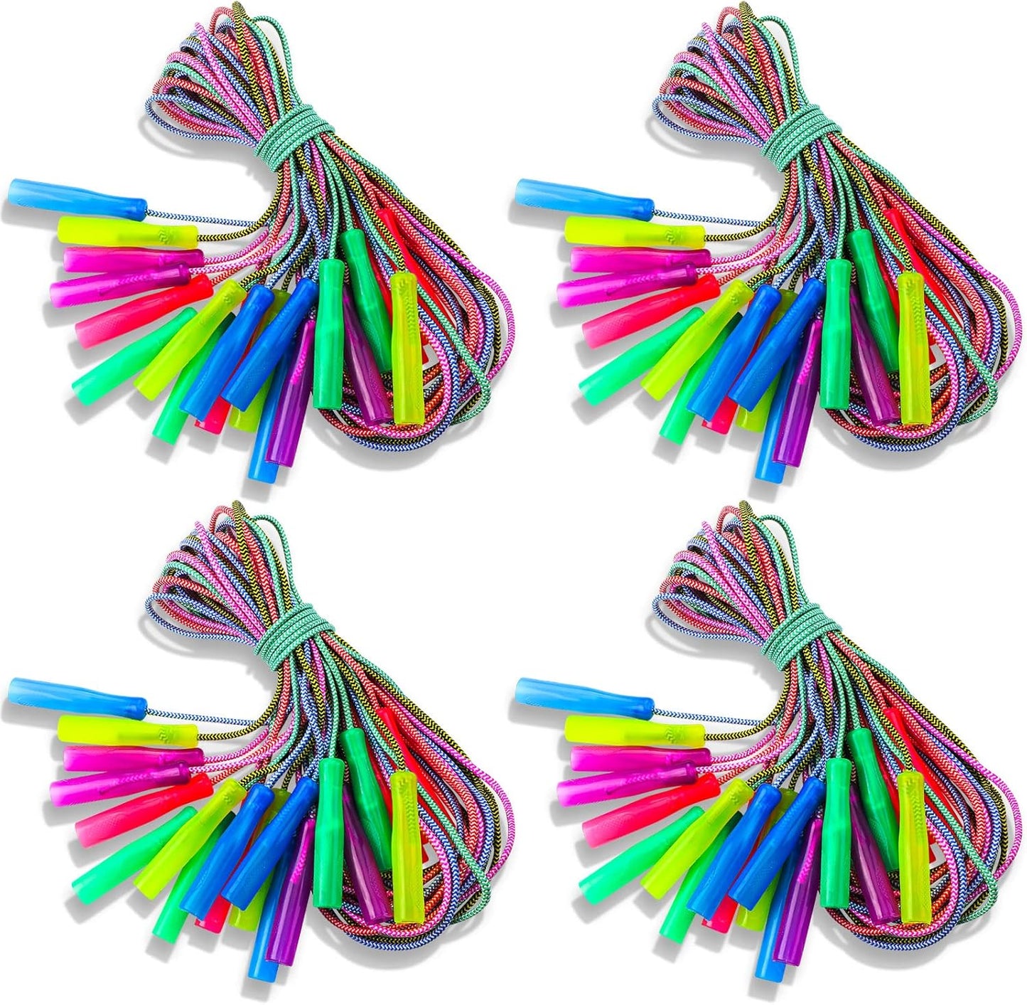Honoson 100 Pcs Rainbow Jump Rope Bulk Gift for Kids 7.8ft Nylon Stripe Ropes with Handle Adjustable Colorful Party Favor Christmas Item Gift Outdoor Exercise Fitness (Multicolor)