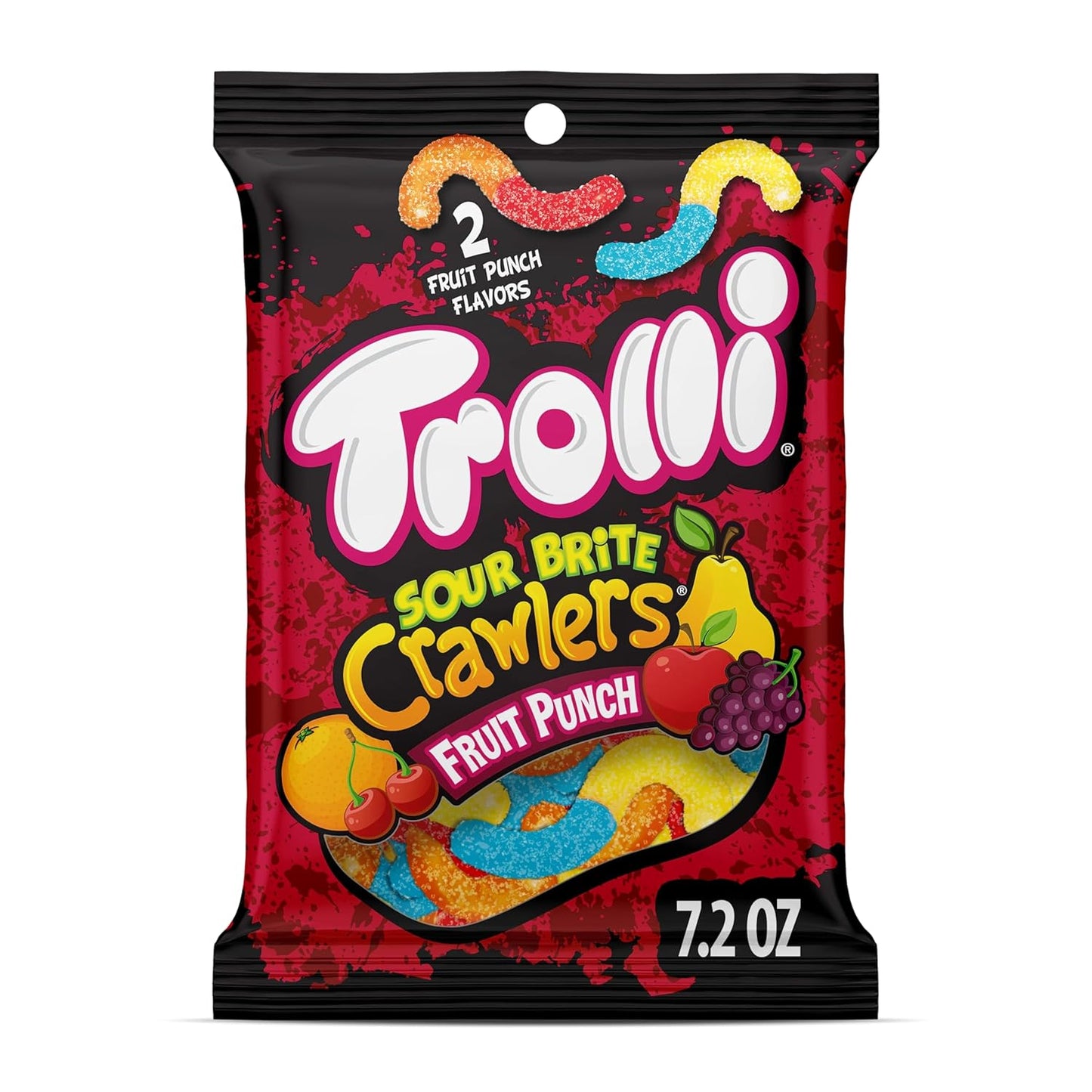 Trolli Sour Brite Crawlers, Candy, Fruit Punch, Sweet and Sour, Gummy Worms, 7.2 oz