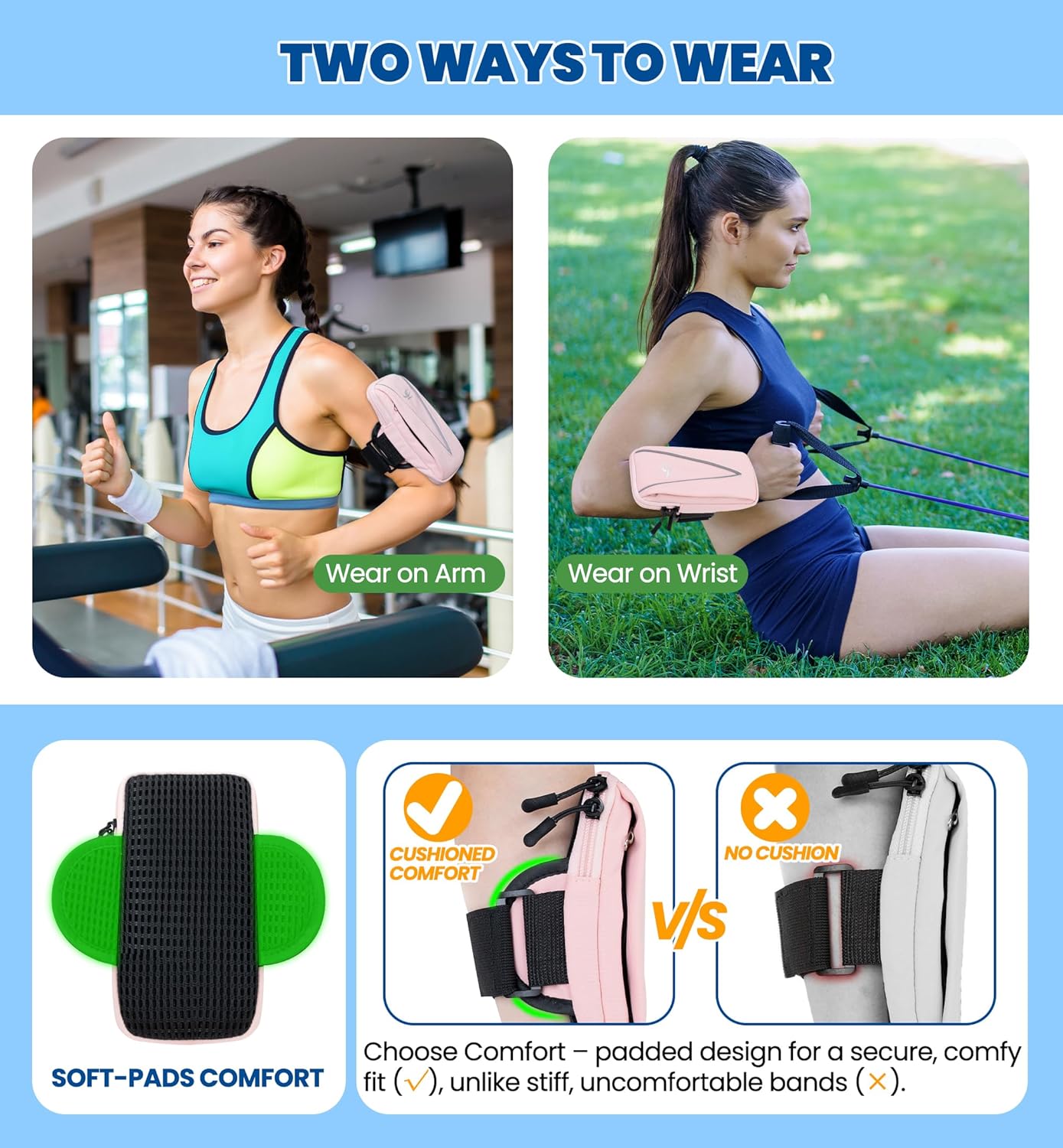 HiRui Cell Phone Holder Arm Bag & Wrist Bag for Phone, Sports Running Armband for Gym & Cycling, Compatible with iPhone 16/16Pro/Plus/15/14 Samsung Galaxy All Phones, Reflective & Adjustable (Pink)