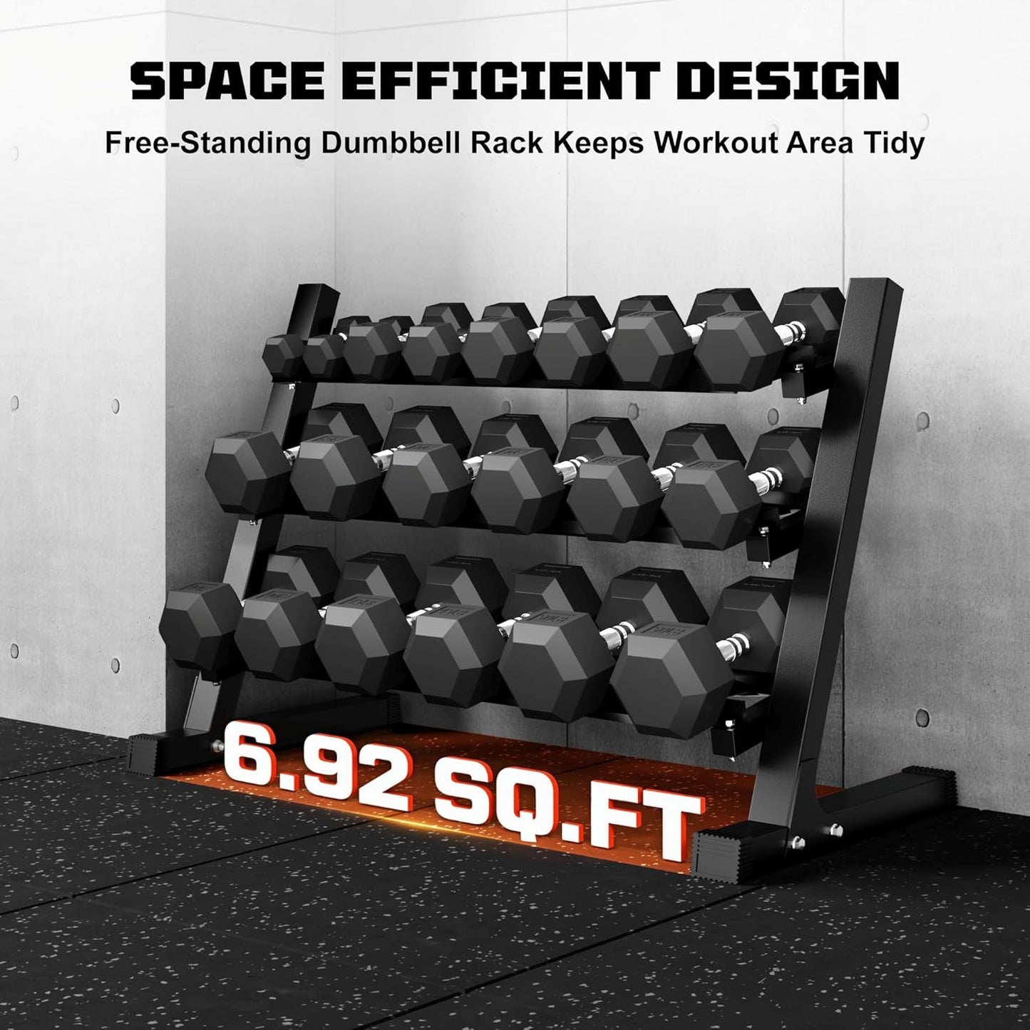 450/550 Dumbbell Sets with Rack, Rubber Hex Dumbbells, Free Weight set for Home Gym, Hand Weights with Chrome Handle for Strength Training