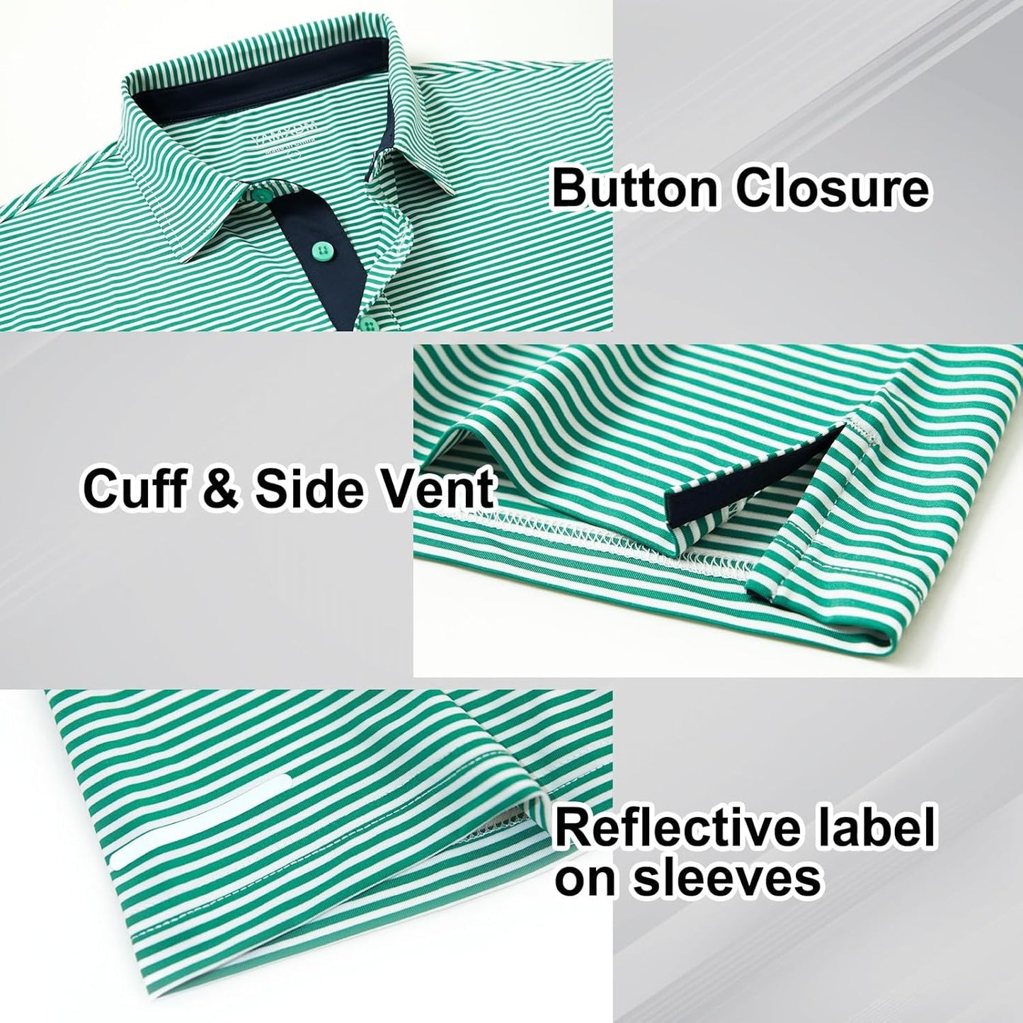 Golf Shirts for Men - Moisture Wicking Short Sleeve Performance Sport Casual Striped Collared Mens Polo Shirt