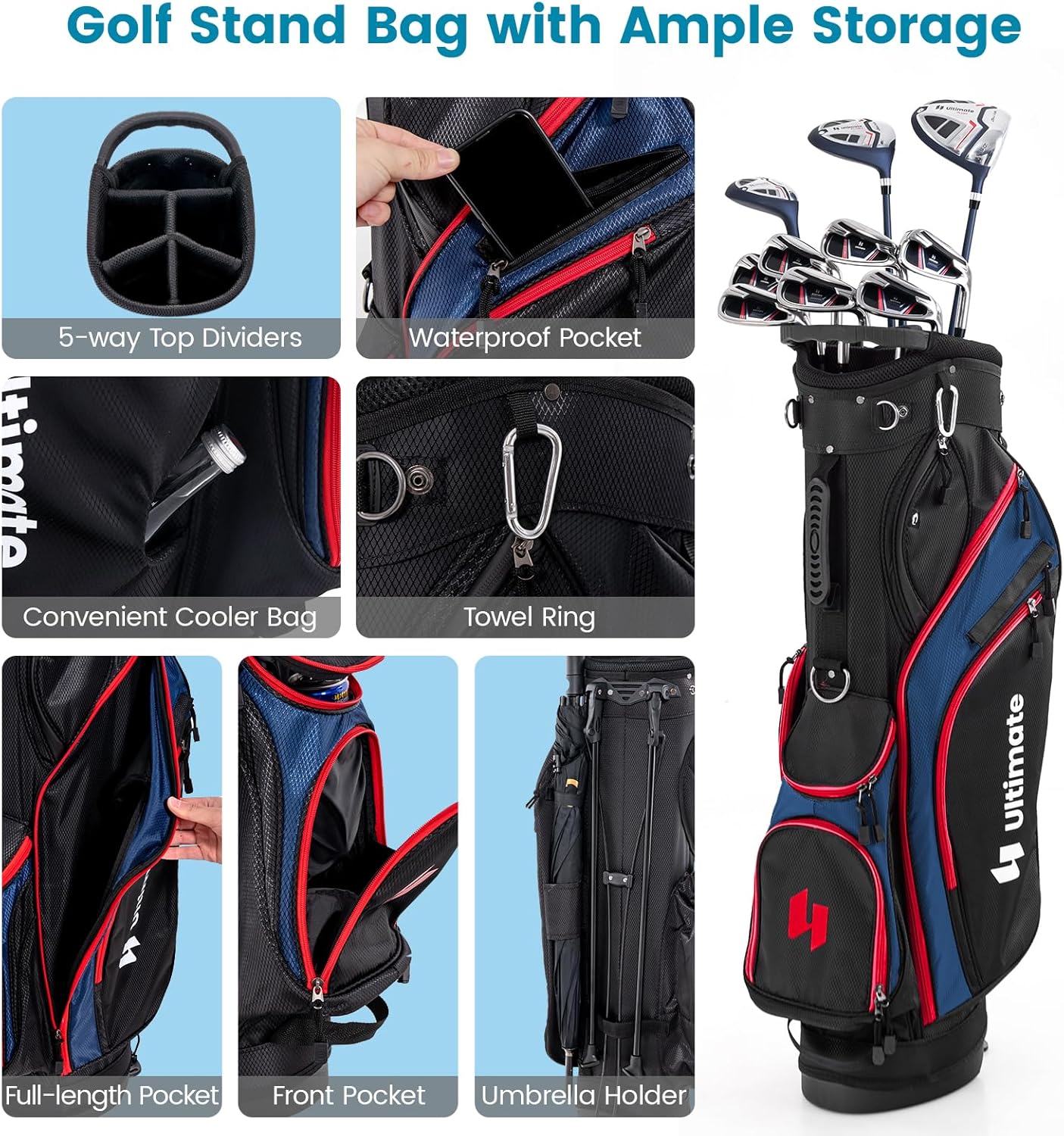 ULTIMATE Men's Complete Golf Club Set – Right-Handed, 9/11-Piece Full Set Including 460cc #1 Driver, #3 Fairway Wood, Hybrid, #6, #7, #8, #9, #P Irons, and a Precision Putter