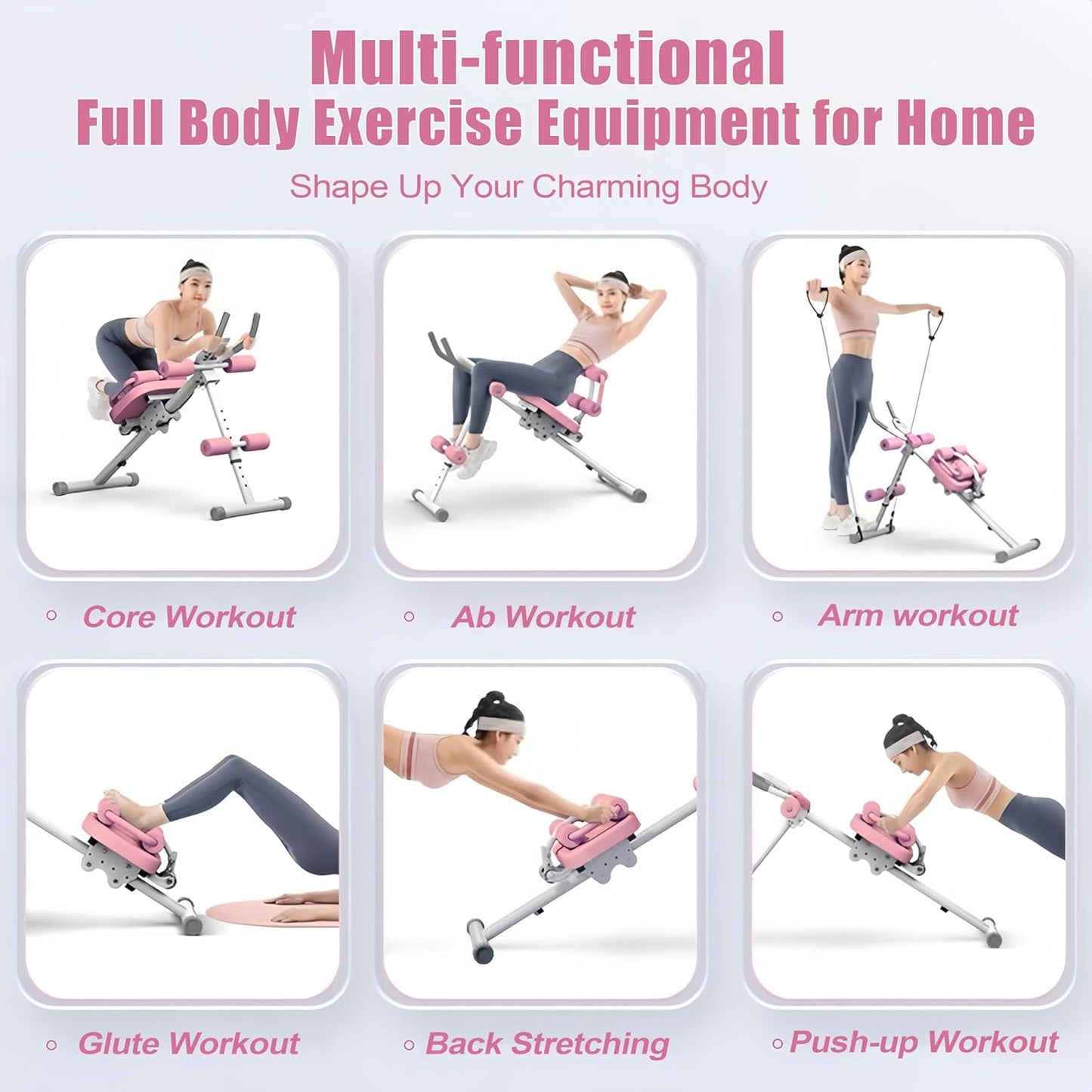 EPHESPORT Multifunctional Ab Machine, Adjustable Ab Workout Equipment, Ab ＆ Sit Up Machine for Stomach Workout, Foldable Abdominal Trainer With Knee and Back Protection, Full Body Workout for Home Gym