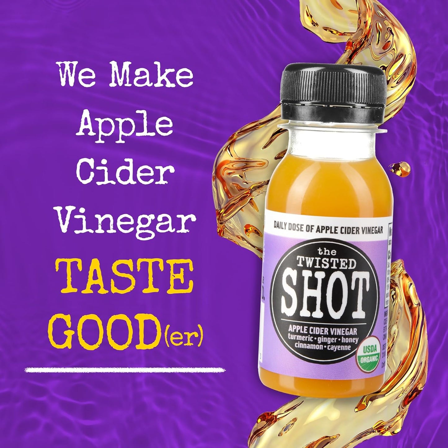 The Twisted Shot | Organic Apple Cider Vinegar Wellness Shots with Ginger, Turmeric, Honey, Cinnamon and Cayenne | Digestion, Immunity and Gut Health Support | Ready to Drink | 48, 2 oz Mini Bottles