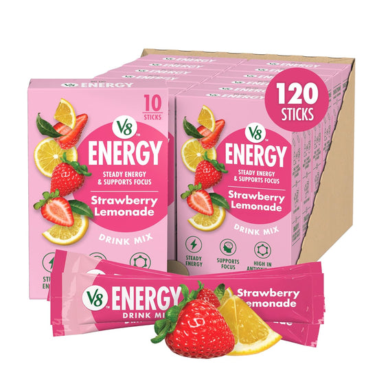 V8 Energy Strawberry Lemonade Energy Drink Powder, .10 oz Packet (120 Count)