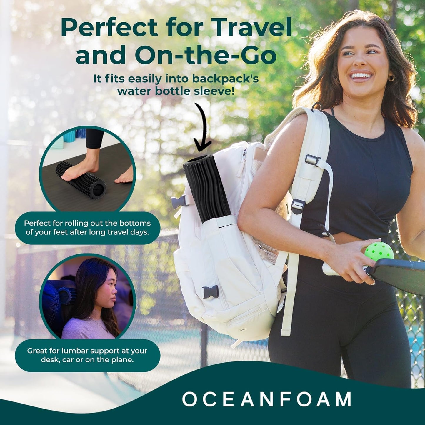 Oceanfoam Ripple Travel Foam Roller (11" x 3.35") Firm Mini Foam Roller for Physical Therapy, Deep Tissue Massage, Back Pain - High Density, Ergonomic Wave Textured - Yoga, Pilates, Exercise (Black)