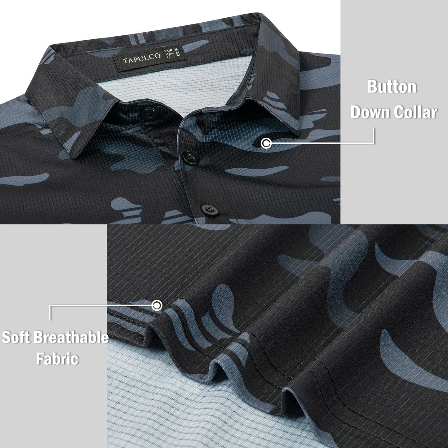 TAPULCO Mens Quick Dry Polo Shirts Camouflage Pattern Performance Athletic Lightweight Breathable Casual Golf Tshirts