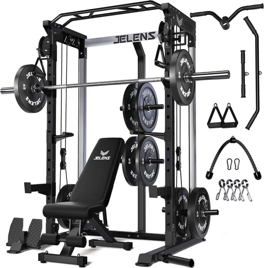Power Cage, 2000LBS Multi-Function C21 Power Rack with Dual Pulley Cable Crossover System, All-in-One Squat Rack with More Training Attachments