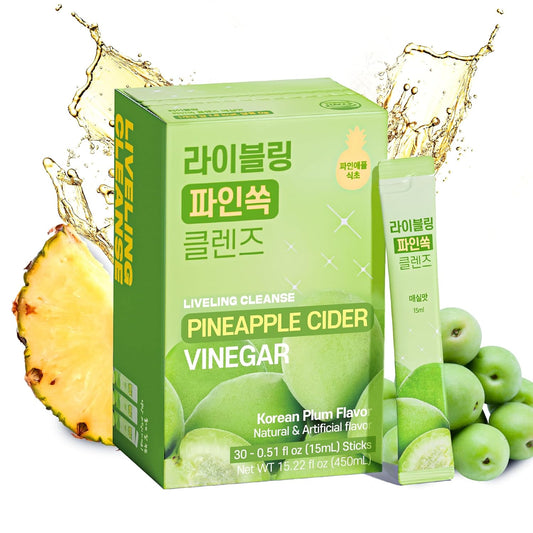 [Liveling] Pineapple Cider Vinegar Drink Stick – Korean-Plum Flavor | Supports Digestion, Daily Cleanse, Sugar-Free, Low-Calorie, Portable On-The-Go Packets (30 sticks)