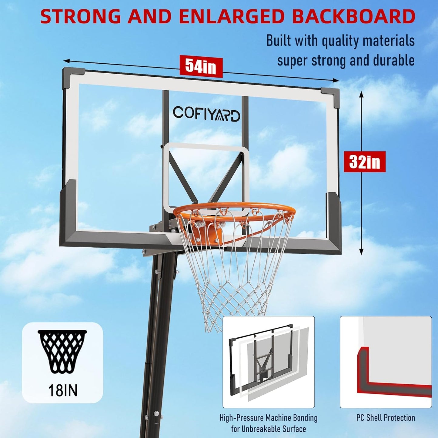 Basketball Hoop Outdoor with 44/54 Inch Shatterproof Backboard, 5.25-10FT Height Portable Basketball Hoop with Sandbag, Adjustable Basketball Goal System