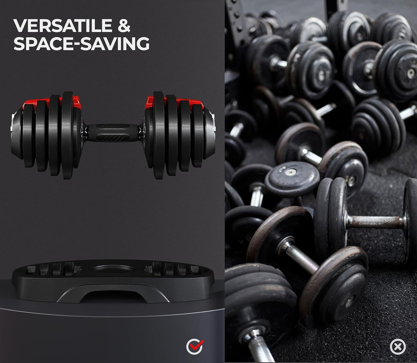 Yaheetech Adjustable Dumbbell Set 28/40/52.5/90LBS Adjustable Dumbbells Fast Adjust Dumbbell Weight Set with Anti-Slip Handle and Tray for Men/Women Home Gym Strength Training Equipment Single/Pair