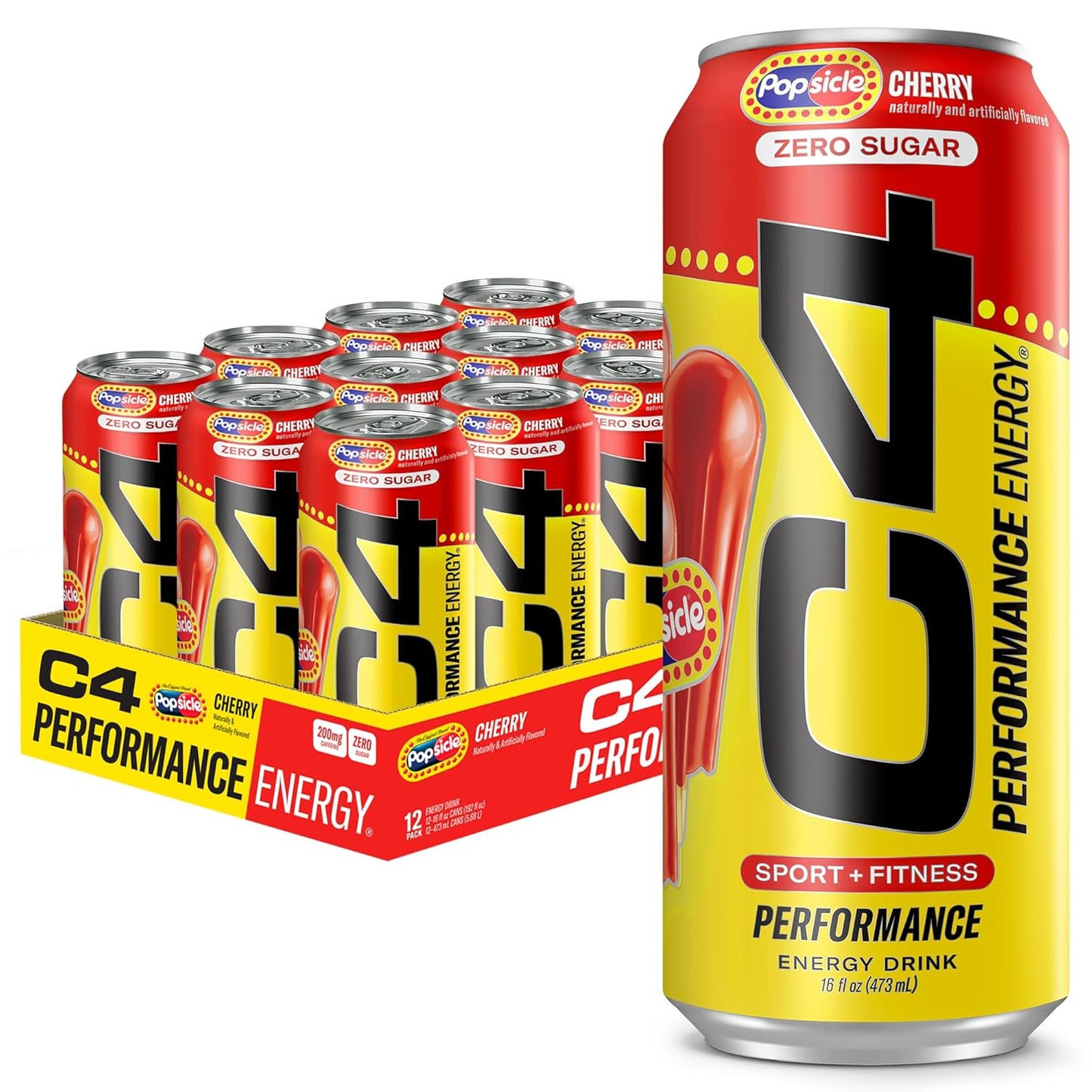 Cellucor C4 Energy Drink Cherry, Carbonated Sugar Free Pre Workout Performance Drink with no Artificial Colors or Dyes, 16 Oz, Pack of 12