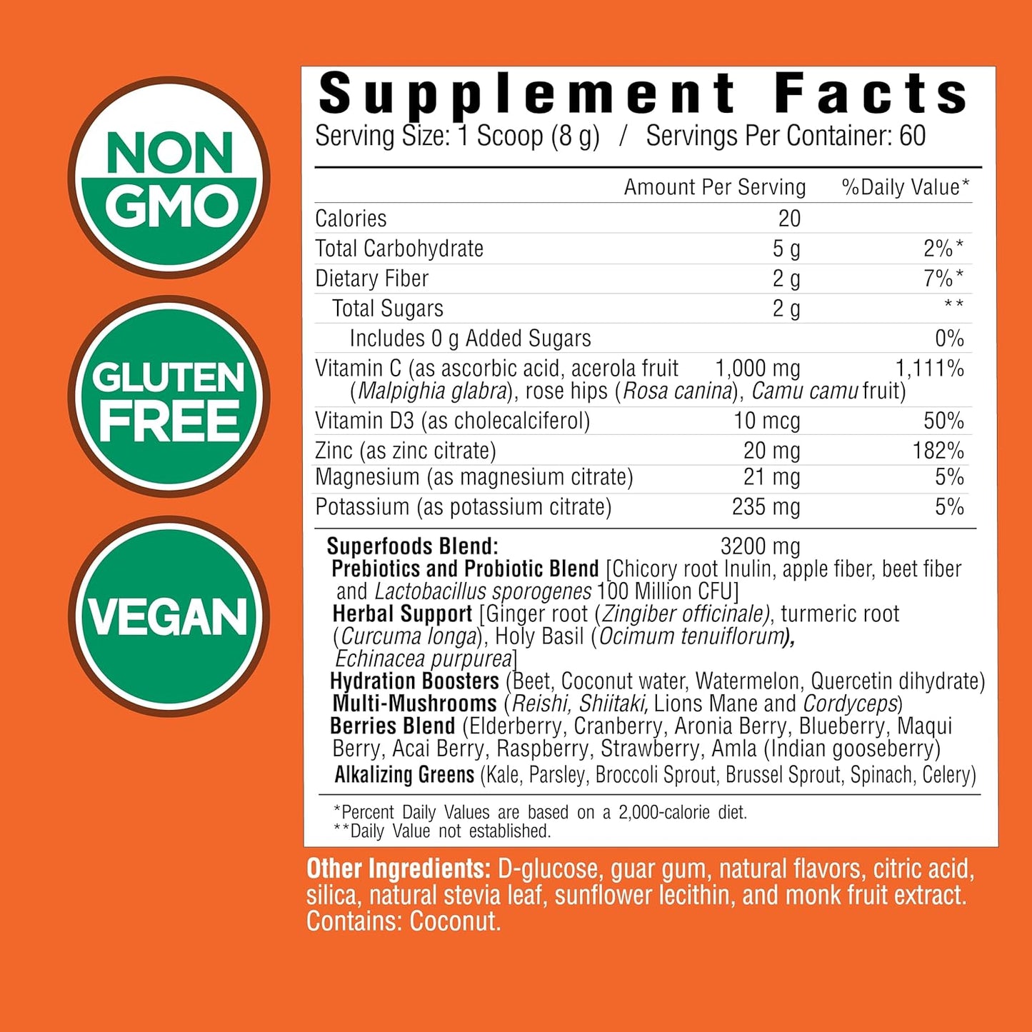 COUNTRY FARMS Immune Defense Superfoods, Immune Support Supplement, Vitamin C with Black Elderberry, Echinacea, Turmeric, Supports Hydration, with Probiotics and Prebiotics, Berry Flavor, 60 Servings