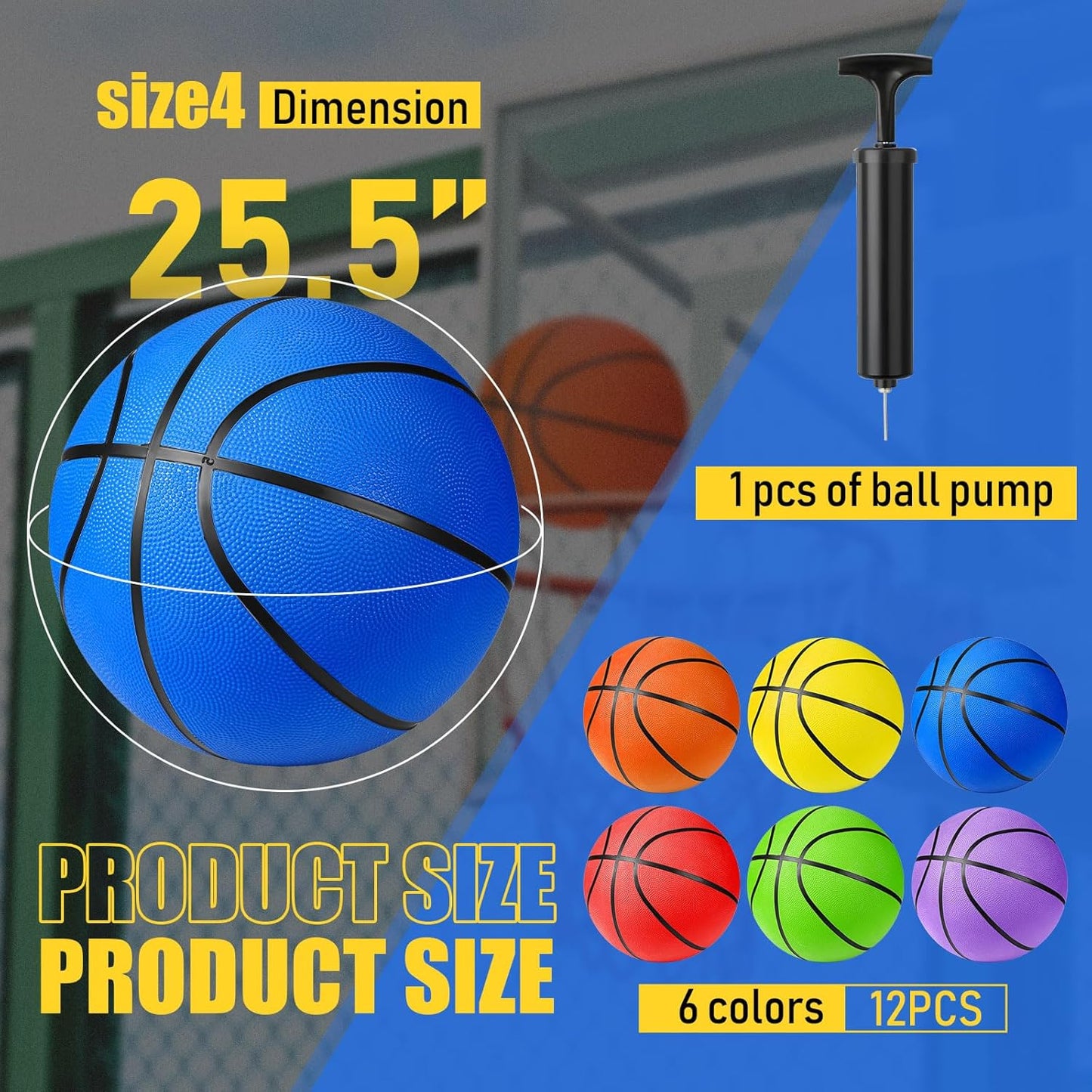 Jerify 12 Pack Official Size Rubber Basketballs for Kids Child Junior Youth Indoor Outdoor Sports Basket Balls with Pump Back to School Student Gifts Operation Christmas Bulk Items