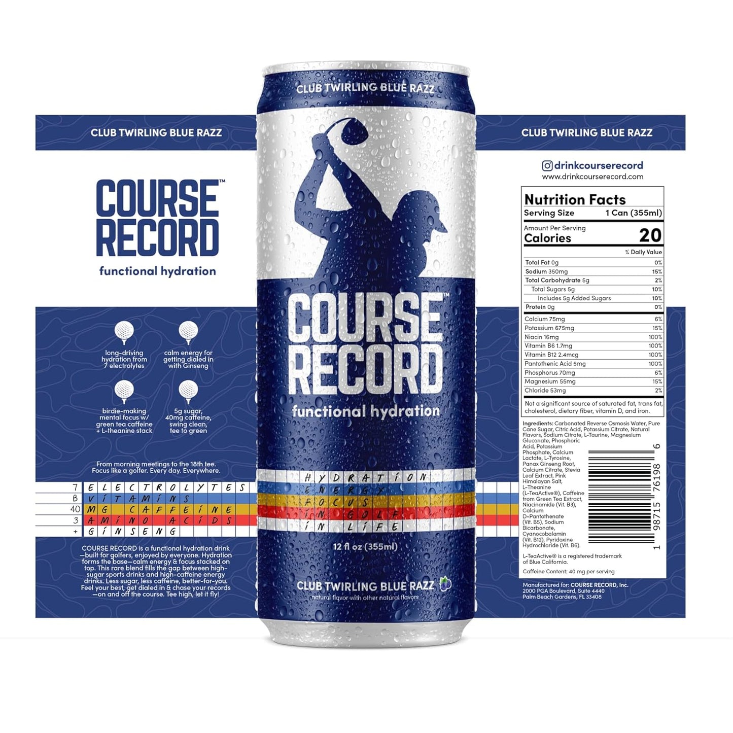 Functional Hydration Drink for Golfers – COURSE RECORD Variety Pack – Electrolytes, Calm Energy & Focus – Healthy Sports Drink – 12-Pack (12oz Cans) – Low Sugar, Low Caffeine