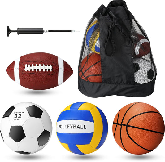 Jerify 4 Pcs Sport Balls Set Official Size Athletic Balls Include Soccer, Football, Basketball, Volleyball for Indoor Outdoor Game Teens Youth Adult Operation Christmas Ball Gifts