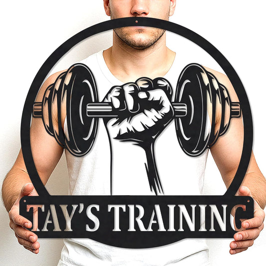 Personalized Gym Sign Custom Metal Workout Room Wall Art, Home Fitness Center Powerlifting Garage Decor, Motivational Gift for Women, Men, Dad, Papa, Grandpa, Mother, Sister, Girls, Family Steel
