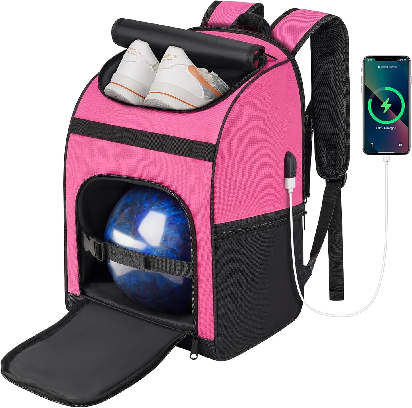 Single Bowling Ball Bag Backpack with Shoe Bag Up to Size 16, Accessories Gifts for Bowling Lovers,Bowling Bag with Padded Ball Holder