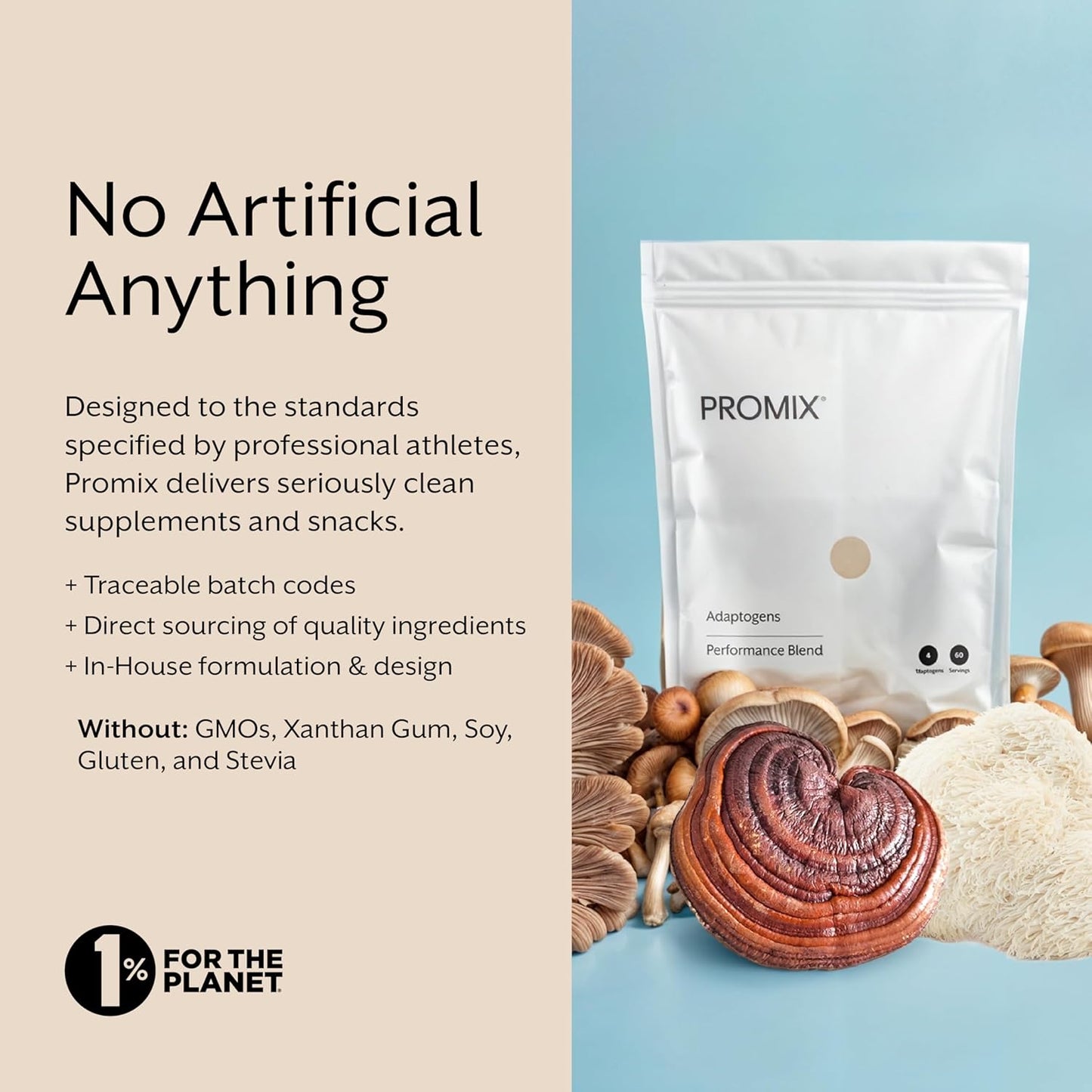 Promix Adaptogens Mushroom Coffee Supplement Powder - with Organic Ashwagandha, Lion’s Mane, Turkey Tail & Reishi - 60 Servings