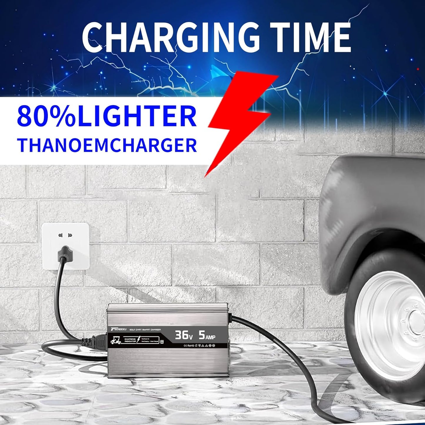 36V 5A Golf Cart Charger with Crowfoot Connector Plug Compatible with TXT DS Golf Cart, Yamaha | Multi-Scenario Use for Home, Club & Storage, Lightweight