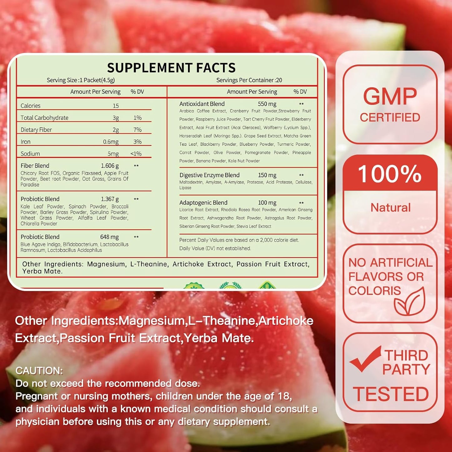 Newpie Superfoods Happy Cleaner Probiotic Powder,Watermelon Flavor Prebiotic & Probiotic Powder,Organic Fiber,Sugar Free,Gut Health,Natural Antioxidant for Women Men (20 Packet, Watermelon)