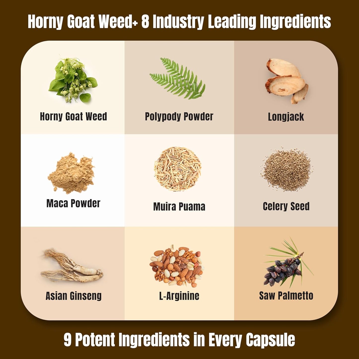 Premium Horny Goat Weed + 9 Ingredients - Performance Pills for Men for Fast Acting Blood-Flow, Build Muscle & Supports Men's Health | 9 Backed Ingredients | 3rd Party Tested Supplement - 60 Pills