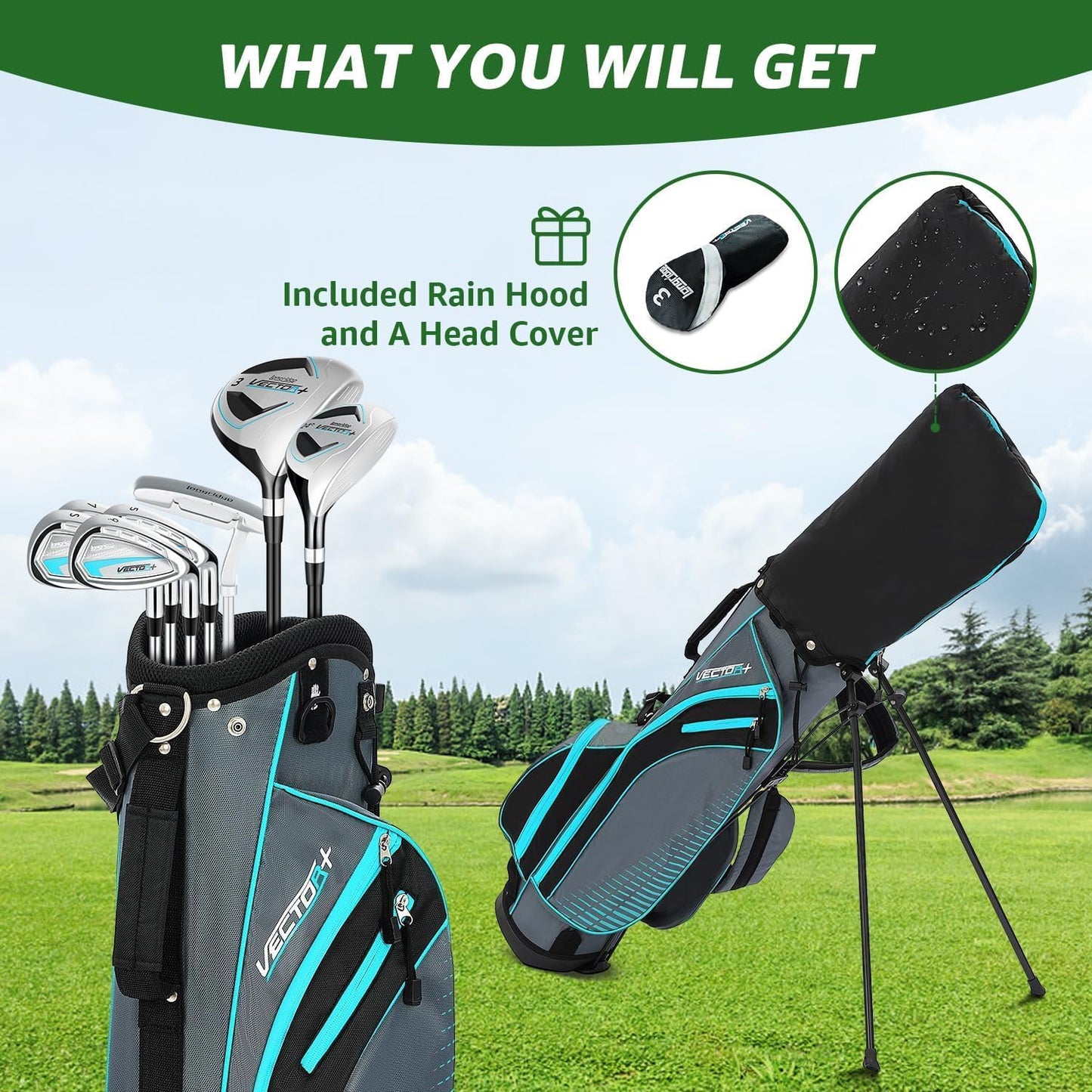 8 Pieces Complete Golf Club Set – Full Set with Bag, Fairway Wood, Hybrid, Irons, Putter – Lightweight, Beginner Friendly, Premium Quality, Distance & Accuracy, Easy to Use for Men & Women