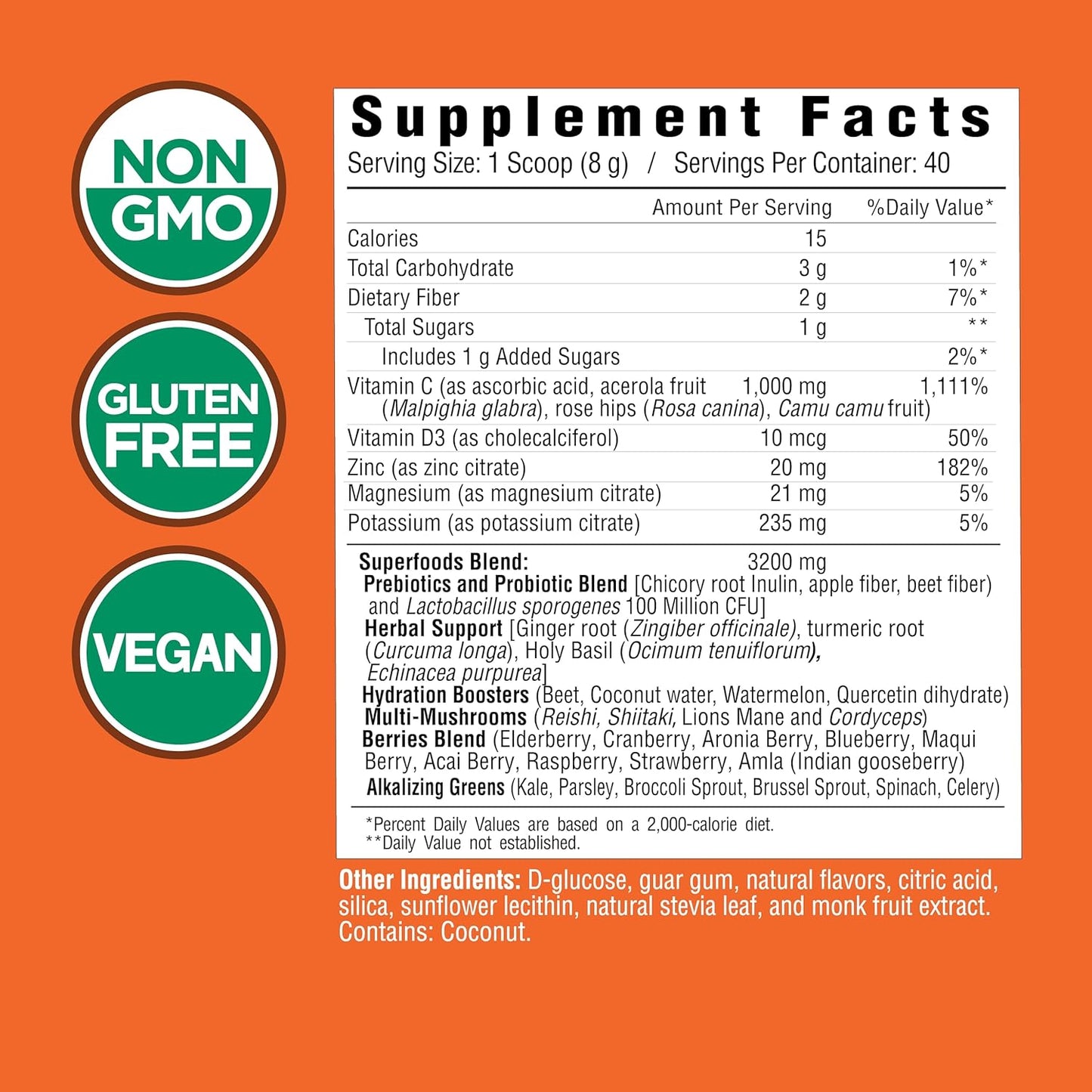 COUNTRY FARMS Immune Defense Superfoods, Immune Support Supplement, Vitamin C with Black Elderberry, Echinacea, Turmeric, Supports Hydration, with Probiotics and Prebiotics, Berry Flavor, 40 Servings