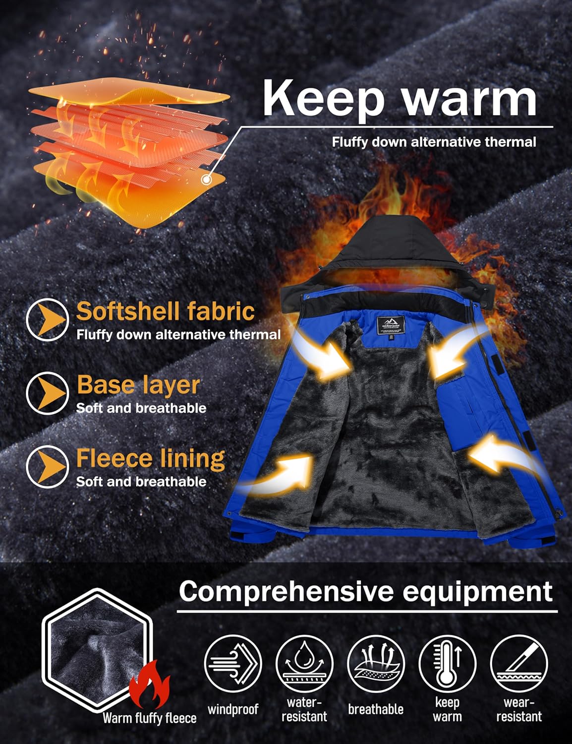 MAGCOMSEN Men's Winter Coats Water Resistant Ski Snow Jacket Warm Fleece Jacket Parka Raincoats With Multi-Pockets